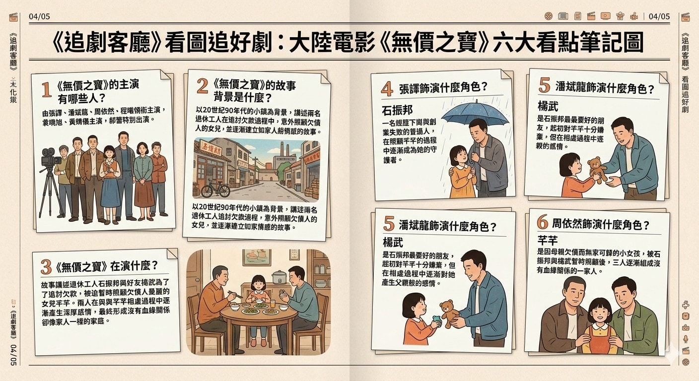 大陸電影《無價之寶》:劇情簡介&人物介紹;本片由張譯、潘斌龍、周依然、程曦領銜主演,講述兩個退休工人本意追討債款,卻最終收養欠債人女兒的故事,本片翻拍自成東鎰、河智苑、金熙元、朴昭怡主演的韓國電影《無價之保》,定於2023年11月10日在中國大陸上映。 - 第2張圖 大陸電影《無價之寶》:劇情簡介&人物介紹;本片由張譯、潘斌龍、周依然、程曦領銜主演,講述兩個退休工人本意追討債款,卻最終收養欠債人女兒的故事,本片翻拍自成東鎰、河智苑、金熙元、朴昭怡主演的韓國電影《無價之保》,定於2023年11月10日在中國大陸上映。