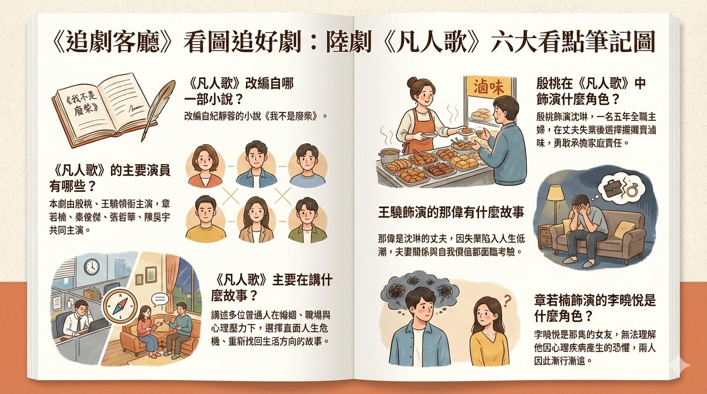 陸劇《凡人歌》：劇情簡介＆人物介紹：本劇由殷桃、王驍領銜主演的現實題材都市劇，劇情主軸是透過幾段凡人故事，講述他們各自面對各自的人生窘境，不控訴不自憐，直面內心，共度人生危機，本劇預定2024年上半年在愛奇藝播出。