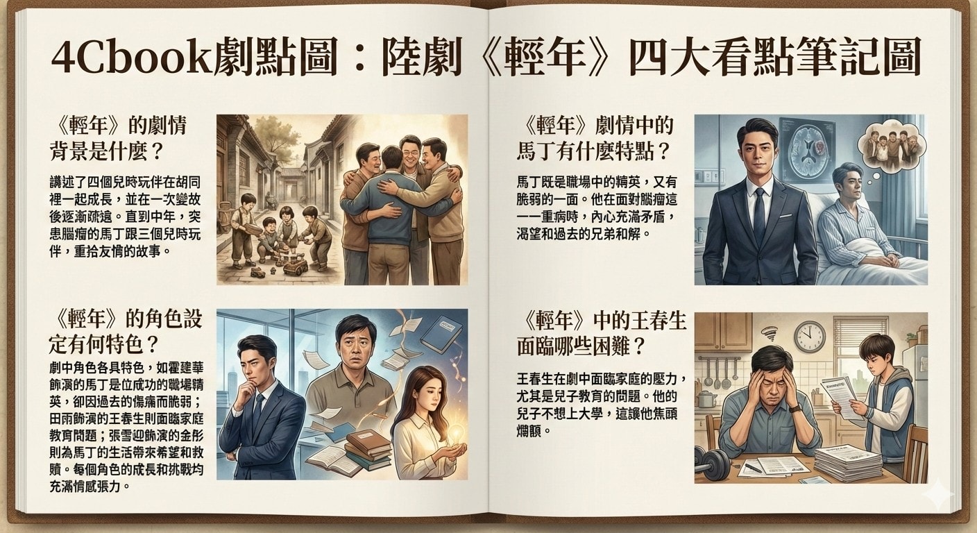 輕年（陸劇）：劇情簡介＆人物介紹；本劇由霍建華、田雨、張雪迎主演，講述馬丁和三個一起長大的玩伴，從少年到中年的故事。本劇定於2025年12月30日年在騰訊視頻播出。
