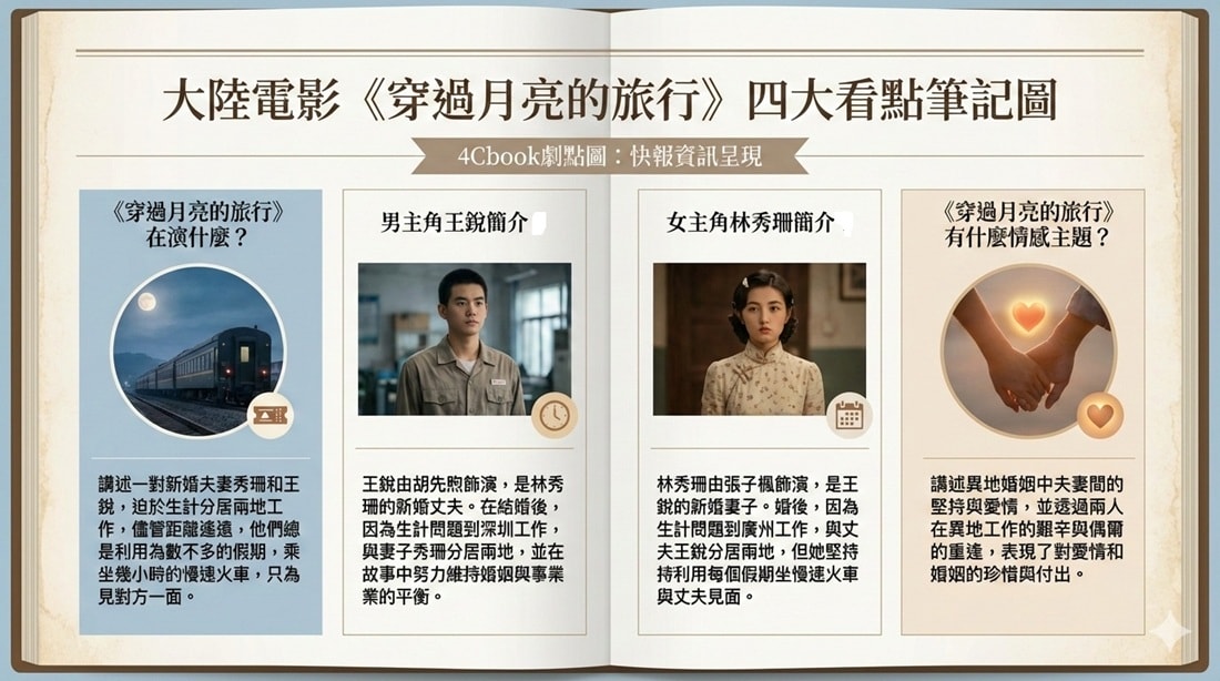 穿過月亮的旅行(大陸電影):劇情簡介&人物介紹;本片改編自作家遲子建的小說《踏著月光的行板》,故事的背景發生在1996年,講述一對從鄉村來城市打工的新婚夫妻,迫於生計兩人不得不接受異地生活的故事。由張子楓、胡先煦領銜主演,黃小蕾、趙小棠、李嘉琦友情出演,預定於2024年5月1日在中國大陸上映。 - 第2張圖 穿過月亮的旅行(大陸電影):劇情簡介&人物介紹;本片改編自作家遲子建的小說《踏著月光的行板》,故事的背景發生在1996年,講述一對從鄉村來城市打工的新婚夫妻,迫於生計兩人不得不接受異地生活的故事。由張子楓、胡先煦領銜主演,黃小蕾、趙小棠、李嘉琦友情出演,預定於2024年5月1日在中國大陸上映。