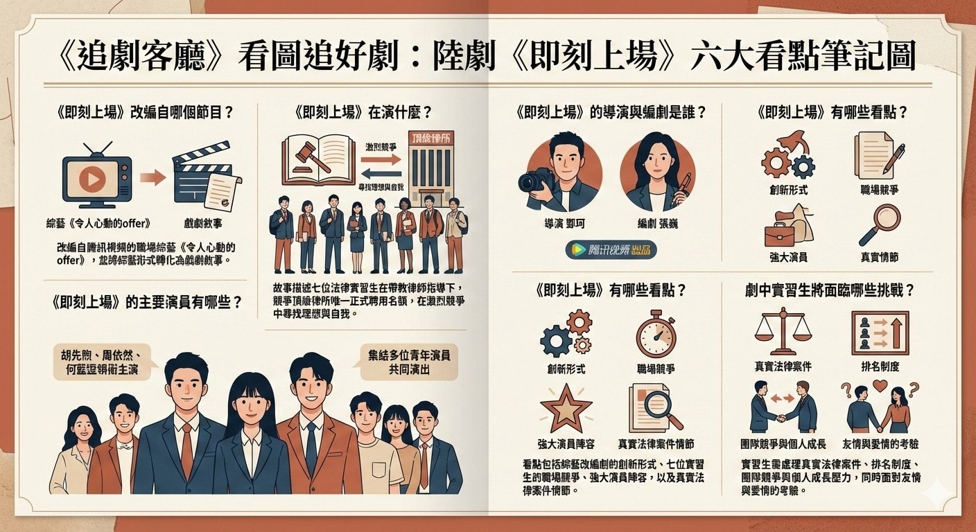 陸劇《即刻上場》由《騰訊視頻》的老牌職場綜藝《令人心動的offer》衍生改編,創下近年來將綜藝節目改編電視劇的首例,甚至還把綜藝節目裡真的帶教律師請來客串。 - 第2張圖 陸劇《即刻上場》由《騰訊視頻》的老牌職場綜藝《令人心動的offer》衍生改編,創下近年來將綜藝節目改編電視劇的首例,甚至還把綜藝節目裡真的帶教律師請來客串。